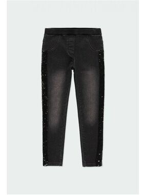 Kids Black Sequin-Trim Pull-On Jeggings